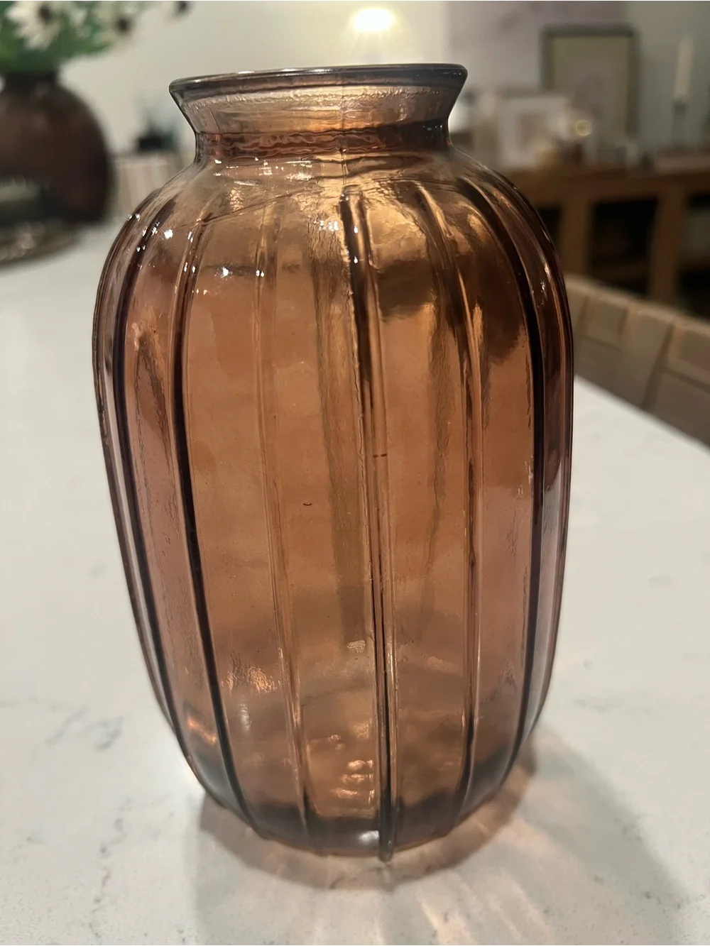 Amber Ribbed Glass Vase
